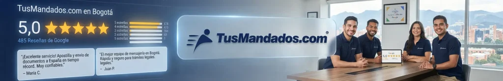 Certificación de excelencia: TusMandados.com en Bogotá con calificación de 5.0 estrellas y reseñas positivas de clientes en Google.