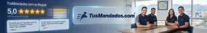 Certificación de excelencia: TusMandados.com en Bogotá con calificación de 5.0 estrellas y reseñas positivas de clientes en Google.